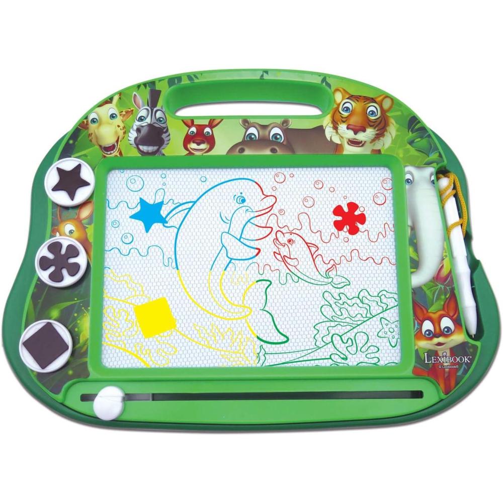 imageLEXIBOOK CRNI550 Super Mario Brothers Multicolor Magic Magnetic Nintendo Drawing Board Artistic Creative Toy for Girls and Boys Stylus Pen and Stamps RedBlueAnimals