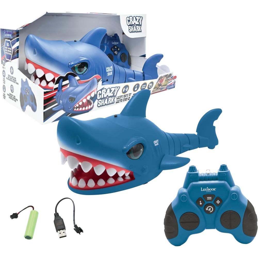 imageLEXiBOOK  Crazy Shark  Remote Control Shark Up to 3mph Automatic Hunt and Dance Modes programmable Music Effects Blue SHARK01