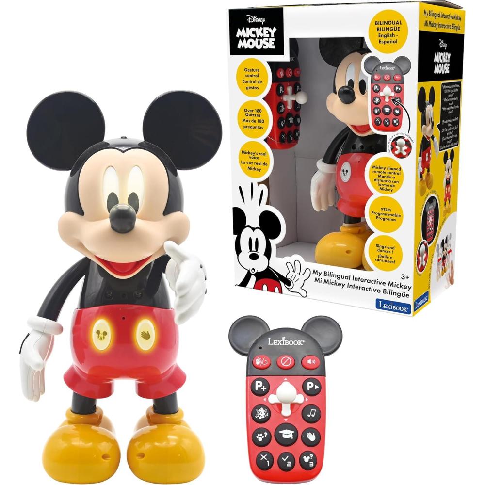 imageLEXiBOOK  Disney  Bilingual Mickey Robot  EnglishSpanish 100 Educational quizzes Light Effects Dance programmable Articulated Blackred  MCH01i2