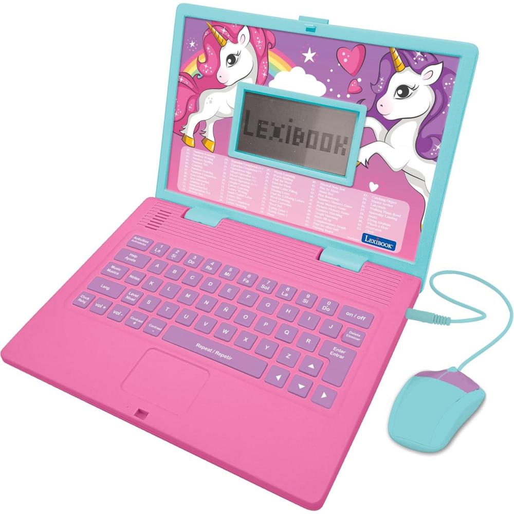 imageLEXiBOOK  Unicorn Educational and Bilingual Laptop SpanishEnglish  Toy for Children with 124 Activities to Learn Mathematics Dactylography Logic Clock Reading Play Games and Music  JC598UNIi2
