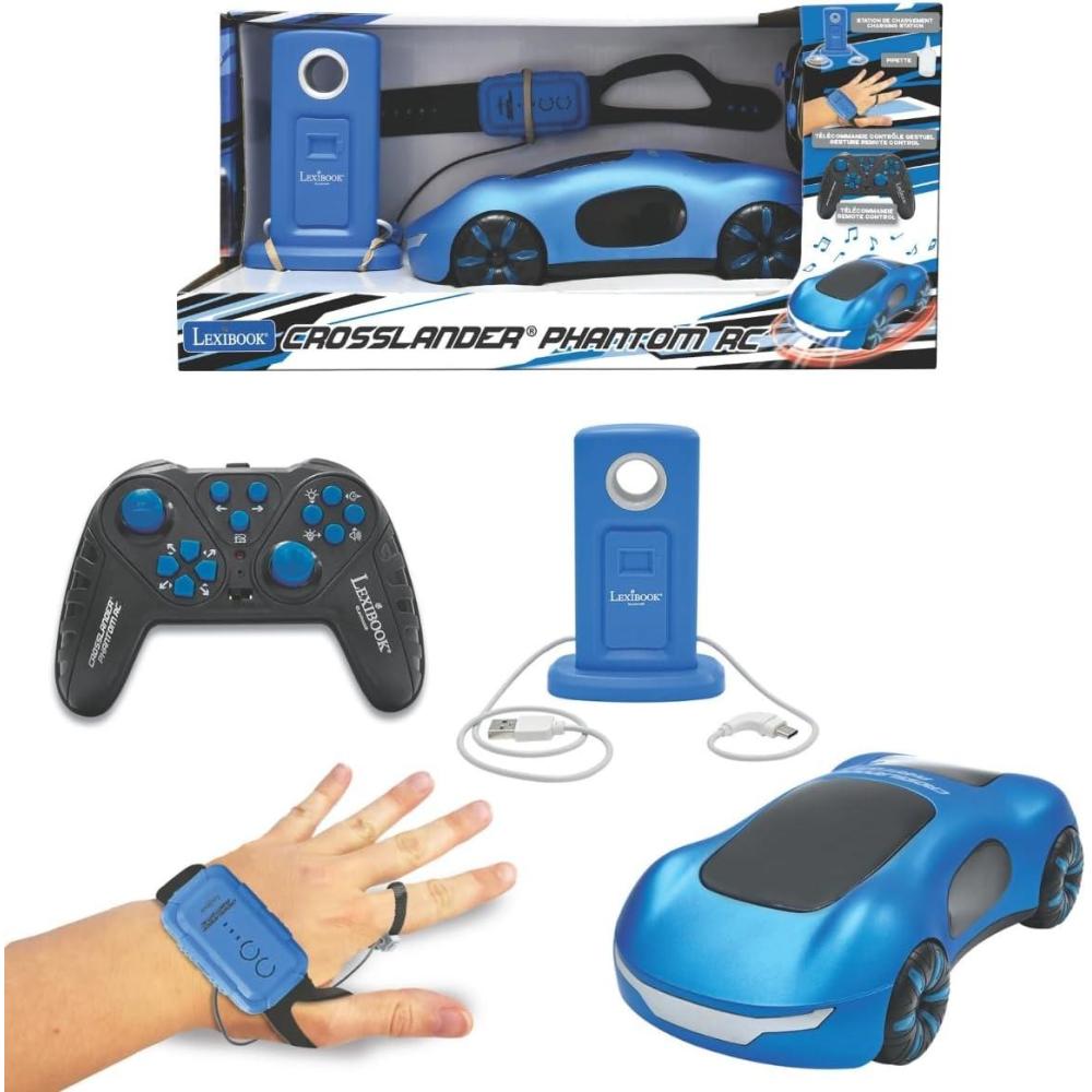 imageLEXiBOOK Crosslander Phantom RC Remote Control Racing car with Smoke Jets up to 15 kmh Drift Mode Classic and Gesture Remote Control Sound and Light Effects Blue RC65