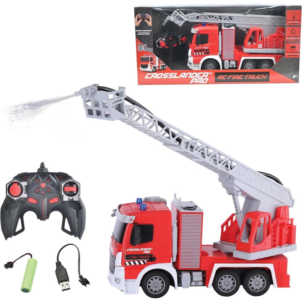 imageLEXiBOOK Crosslander pro RC Fire Truck Remote Controlled fire Truck Light Effects Water Spray Electronic Rotating Ladder Rechargeable RCP20