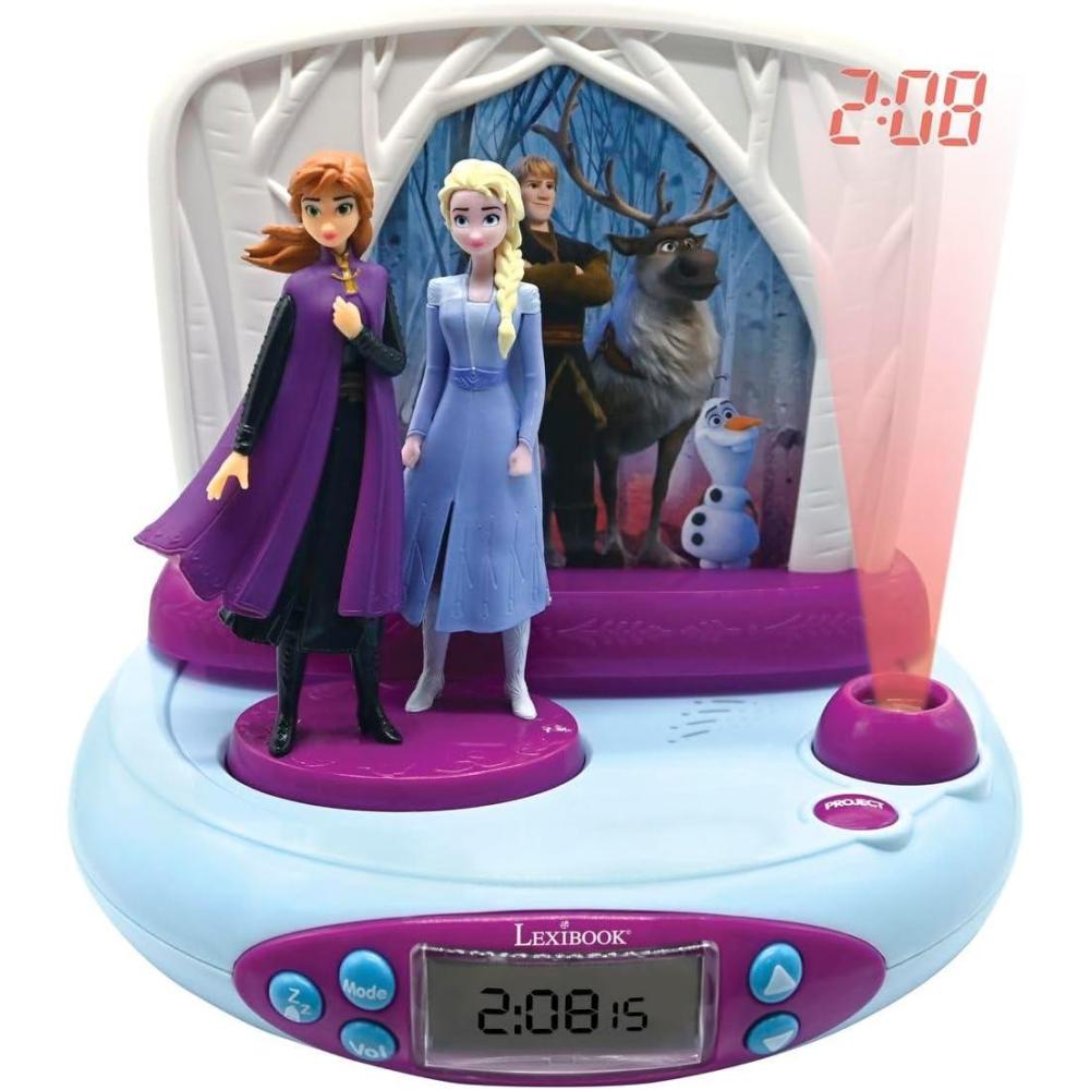 imageLEXiBOOK Disney Frozen 2 Elsa ampamp Anna Projector Alarm Clock with Sounds Night Light time Projection onto The Ceiling Sound Effects BatteryPowered BluePurple RP510FZ