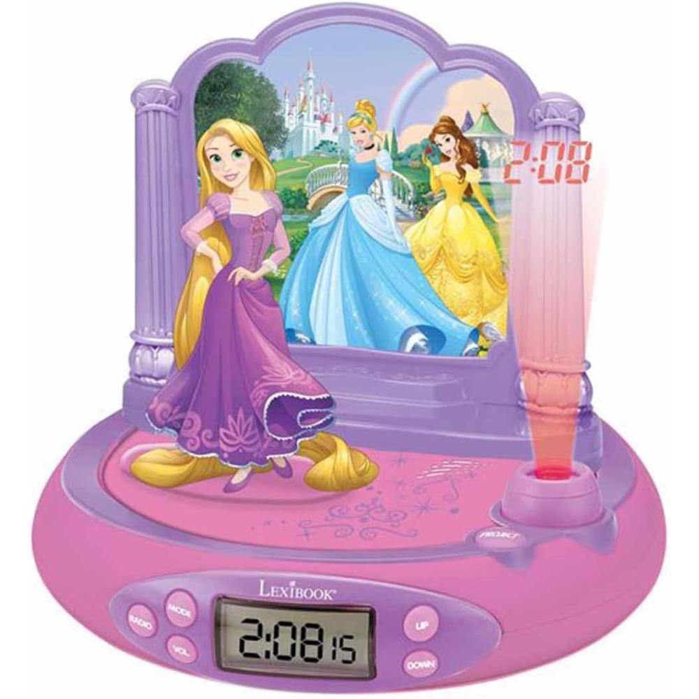 imageLEXiBOOK Disney Princess Rapunzel Projector Radio Clock Builtin Night Light time Projection onto The Ceiling Sound Effects BatteryPowered PinkPurple RP515DP