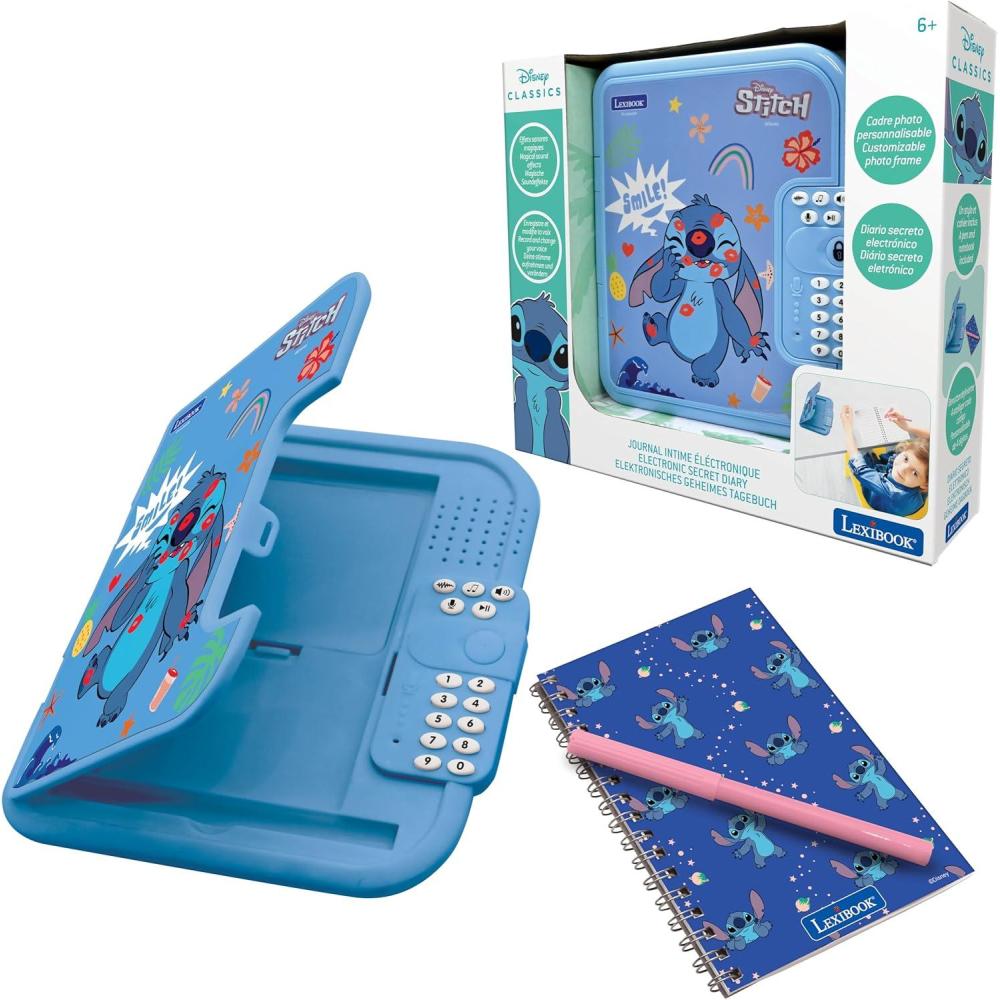 imageLEXiBOOK Disney Stitch Electronic Diary with Pen and Notebook Included Interactive Password Protected Fun Functions Sound Effects Blue SD50D