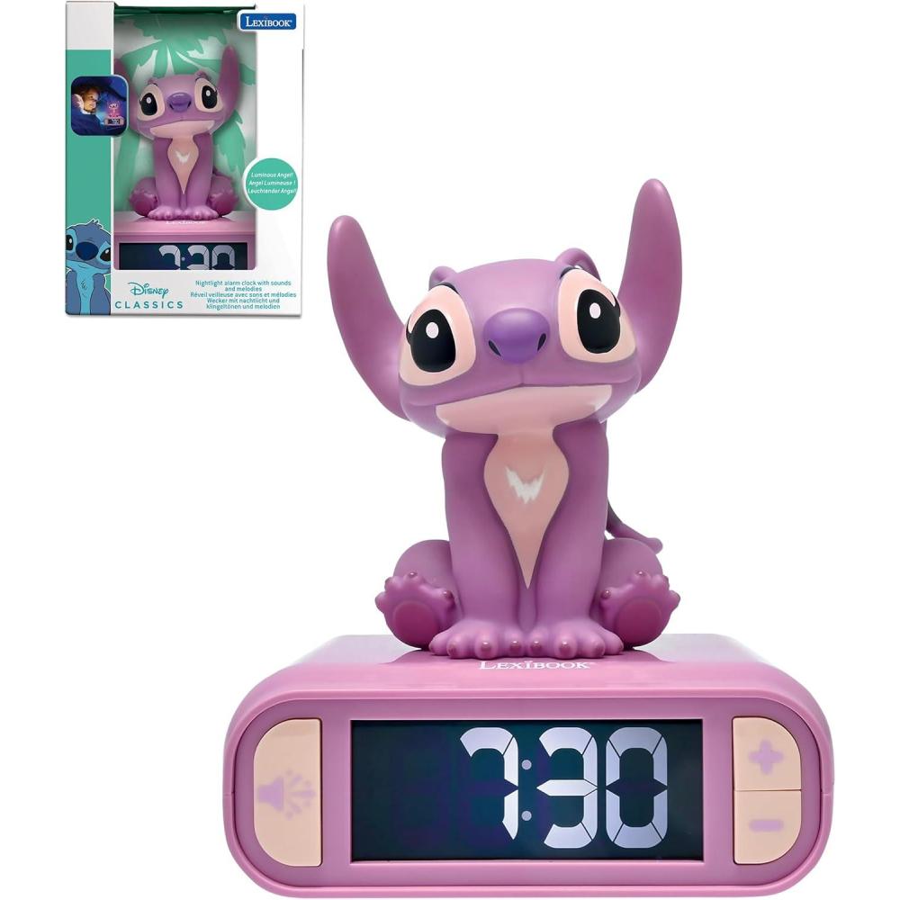 imageLEXiBOOK Disney Stitch Stitch Nightlight Alarm Clock Sounds and Melodies LCD Backlit Screen Luminous Snooze Blue RL800DDisney Stitch  Angel