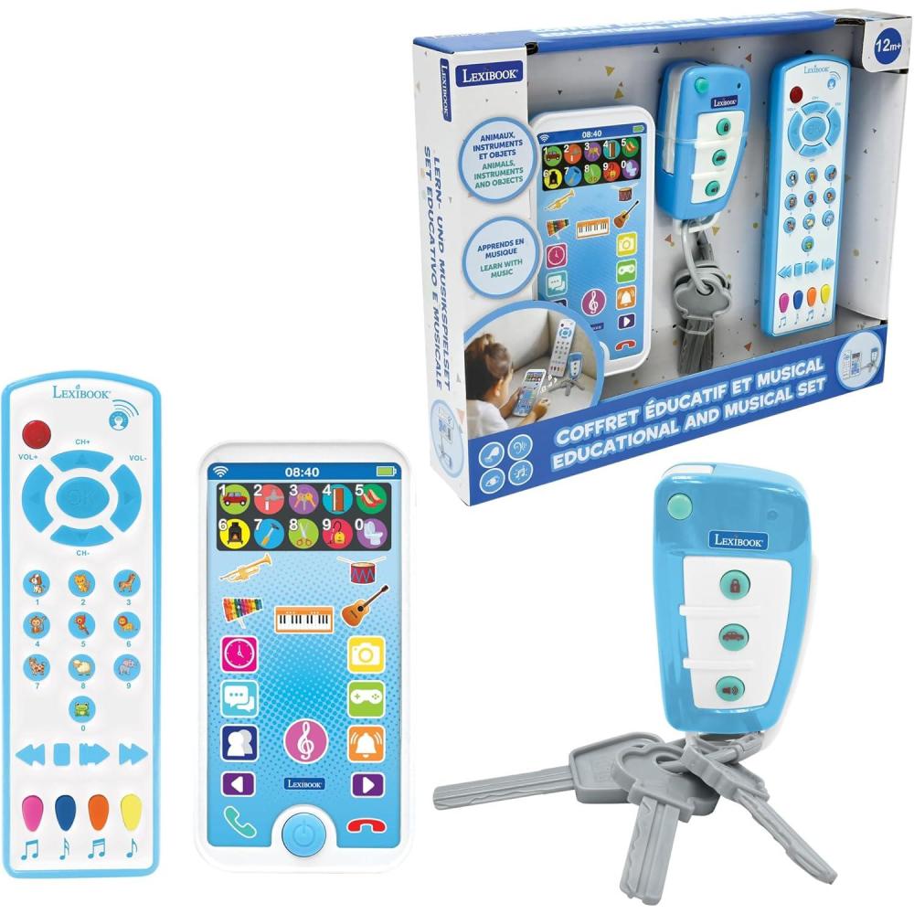 imageLEXiBOOK Educational and Musical Set with Telephone Remote Control and Key Ring Imitation Game for Toddlers Explore Animals Musical Instruments and Everyday Objects PS125