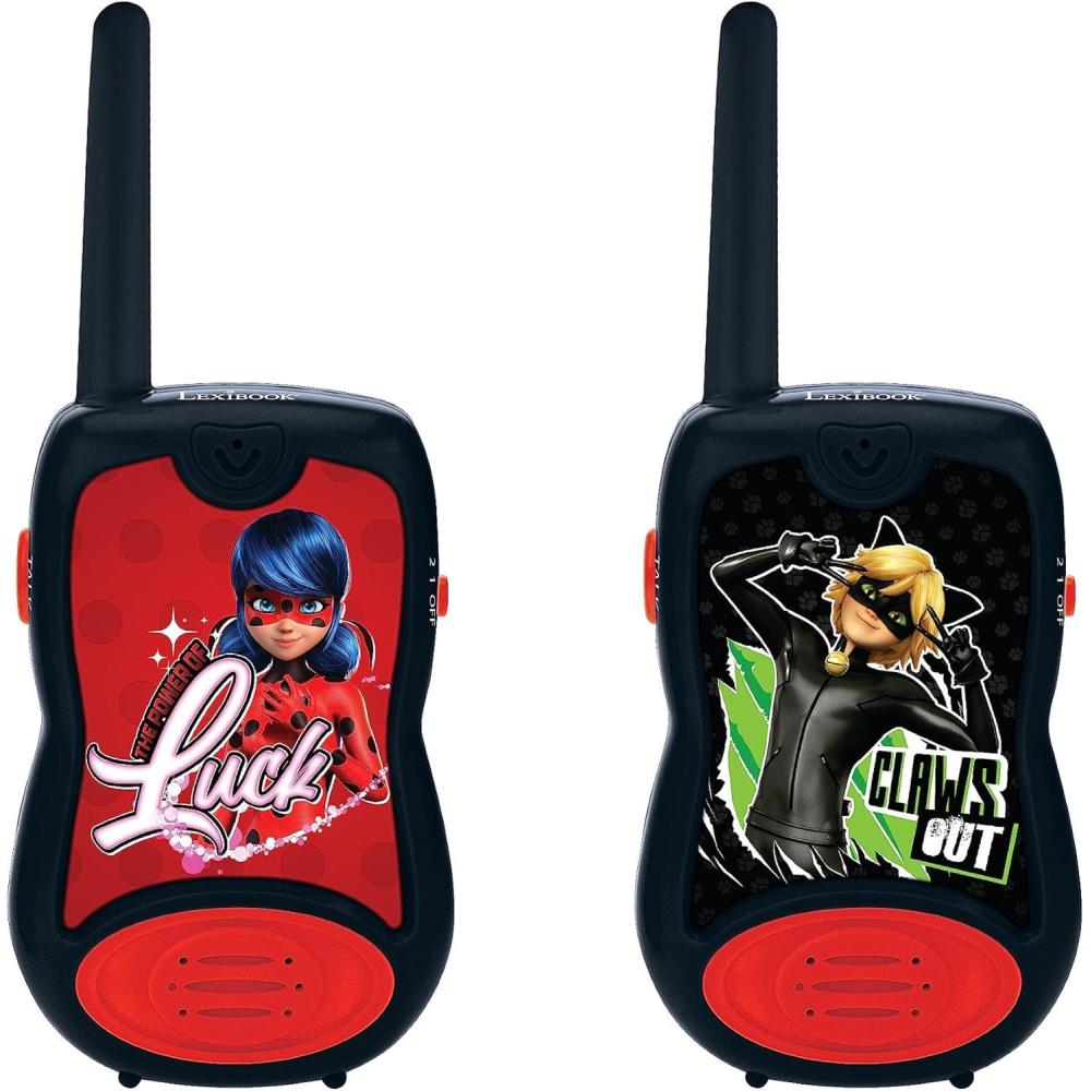 imageLEXiBOOK Miraculous Walkie Talkies 200m Communication Set for Kids 2 Communication Channels Belt Clip BlackRed TW12MI