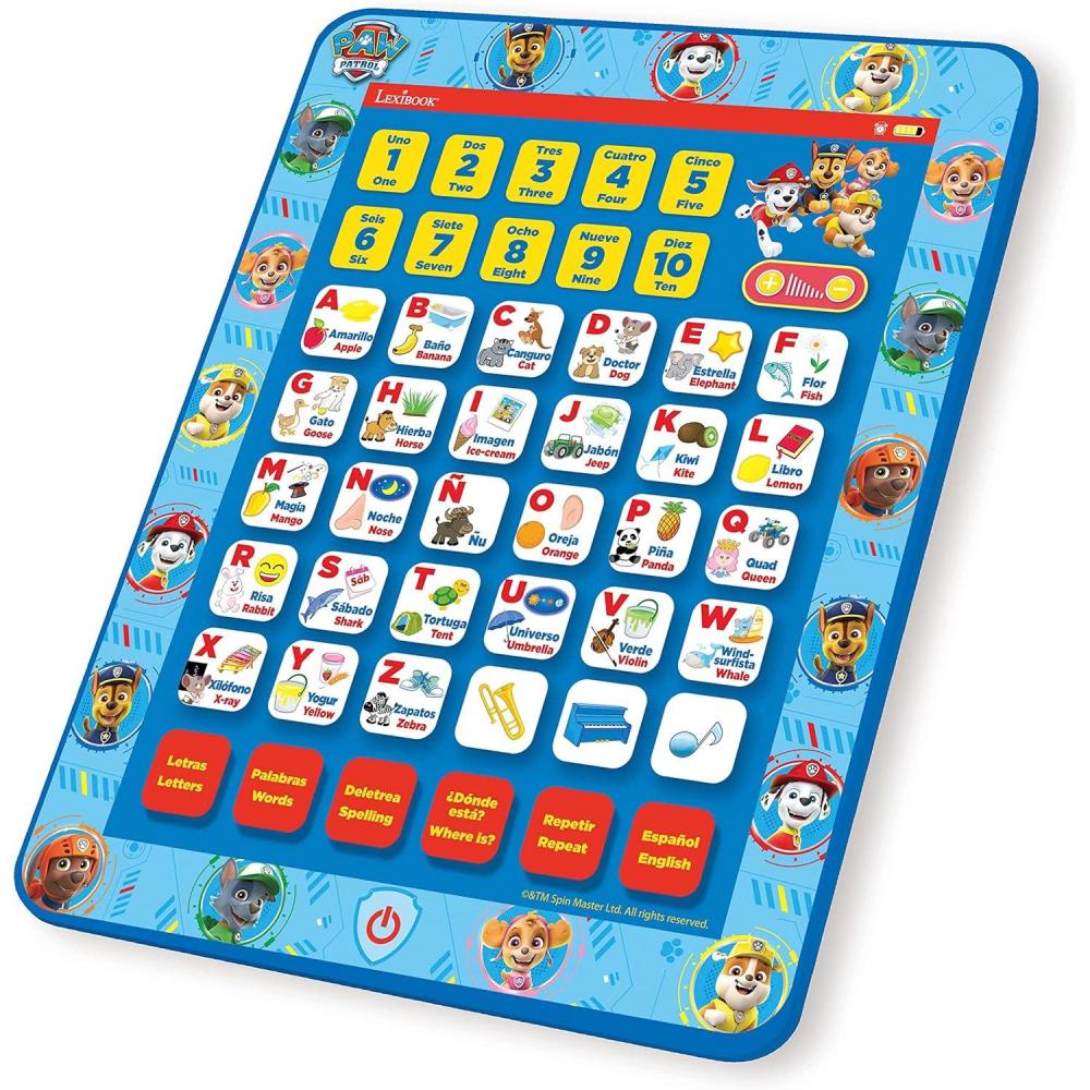 imageLEXiBOOK Paw Patrol Educational Bilingual EnglishSpanish Interactive Learning Tablet Toy to Learn Alphabet Letters Numbers Words Spelling and Music Blue JCPAD002PAi2Paw Patrol