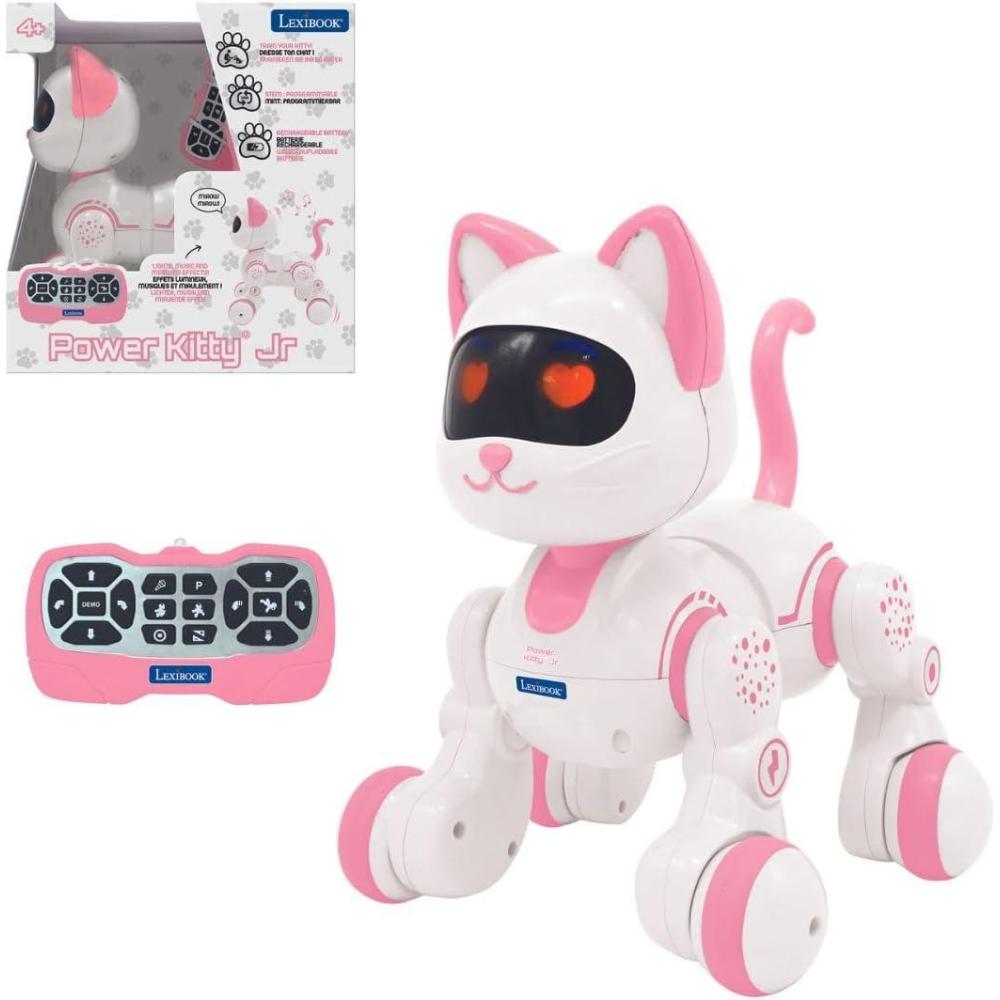imageLEXiBOOK Power Kitty Jr Remote Control cat to Train Waddles Like a Real cat Interactive Eyes STEM programmable Rechargeable Battery PinkWhite KIT01
