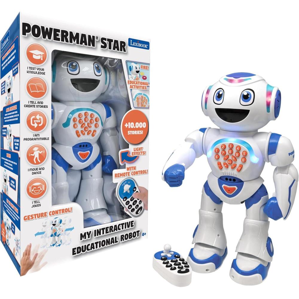 imageLEXiBOOK Powerman Neo My Robot Full of Technology Remote Control and Gesture Control Educational Activities in English Programmable Music and Dance Sound and Light Effects BlueWhite ROB18ENROB85EN