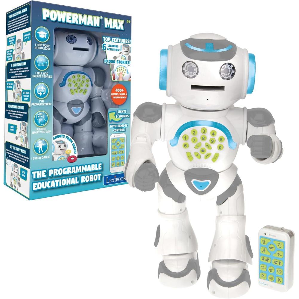imageLEXiBOOK Powerman Neo My Robot Full of Technology Remote Control and Gesture Control Educational Activities in English Programmable Music and Dance Sound and Light Effects BlueWhite ROB18ENROB80EN