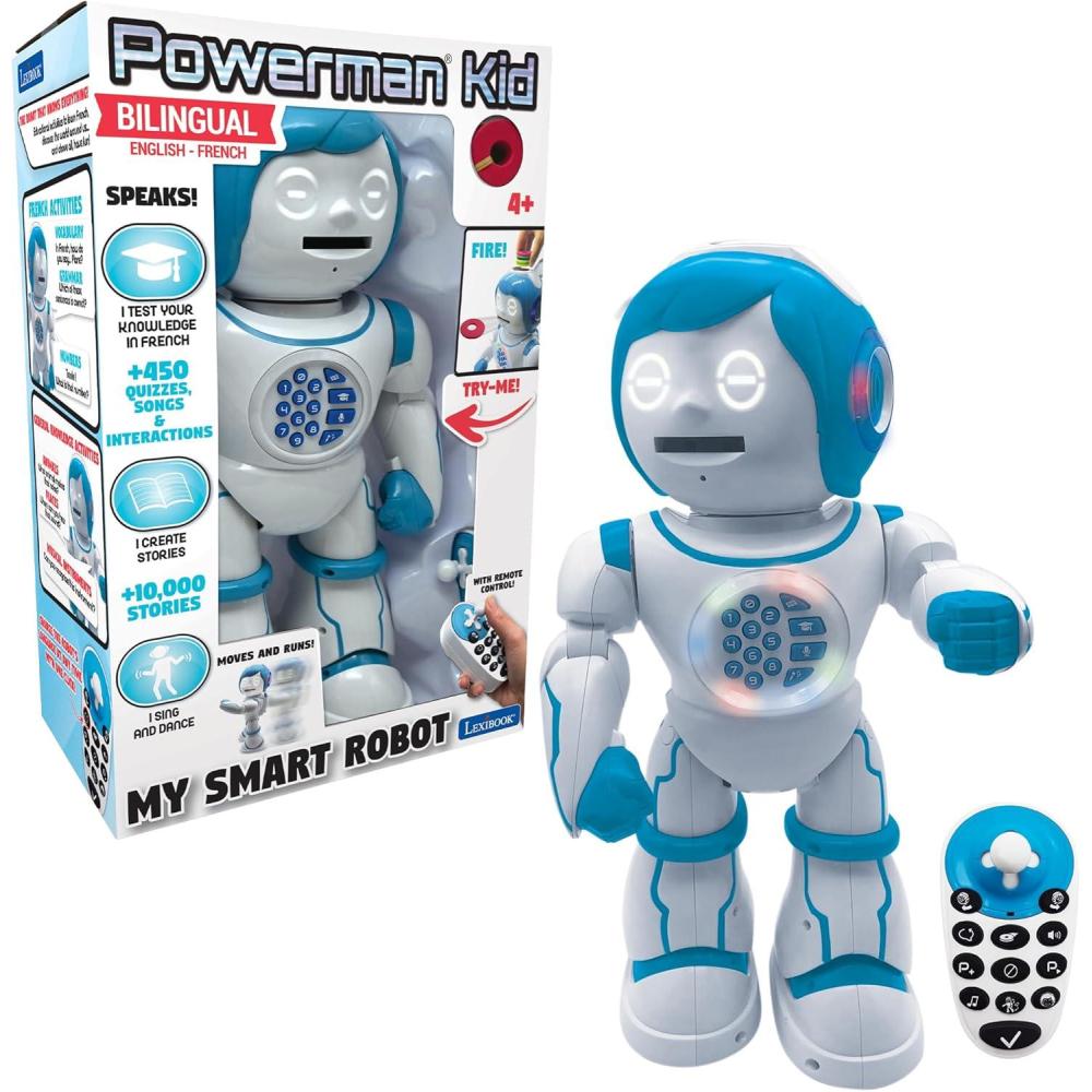 imageLEXiBOOK Powerman Neo My Robot Full of Technology Remote Control and Gesture Control Educational Activities in English Programmable Music and Dance Sound and Light Effects BlueWhite ROB18ENROB90US