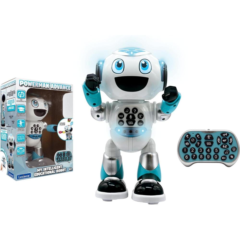 imageLEXiBOOK Powerman Neo My Robot Full of Technology Remote Control and Gesture Control Educational Activities in English Programmable Music and Dance Sound and Light Effects BlueWhite ROB18ENROB28EN