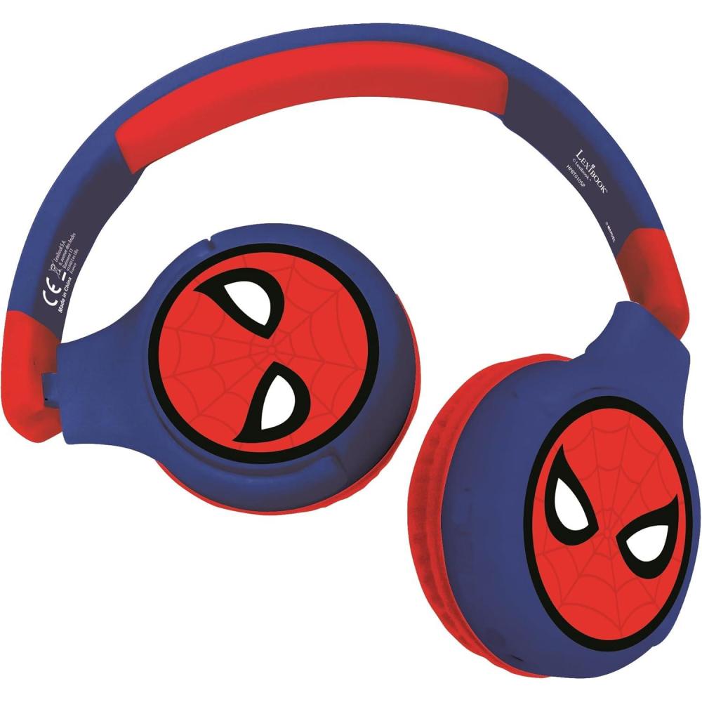 imageLEXiBOOK Spiderman 2in1 Bluetooth Headphones for Kids  Stereo Wireless Wired Kids Safe for Boys Girls Foldable Adjustable redBlue HPBT010SP