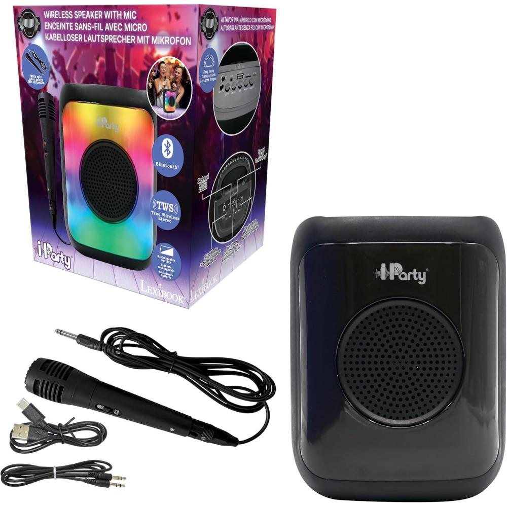 imageLEXiBOOK iParty Portable Bluetooth Speaker with Microphone Powerful Sound Volume Multicolour Light Effects Rechargeable Battery K8310K8310