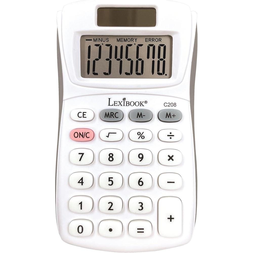 imageLexibook  10 Digit Desktop Calculator with Folding Display  Basic and Memory Function  Large Keys and Screen for Office School Home  Solar ampamp Batteries  WhiteGray  C210C208