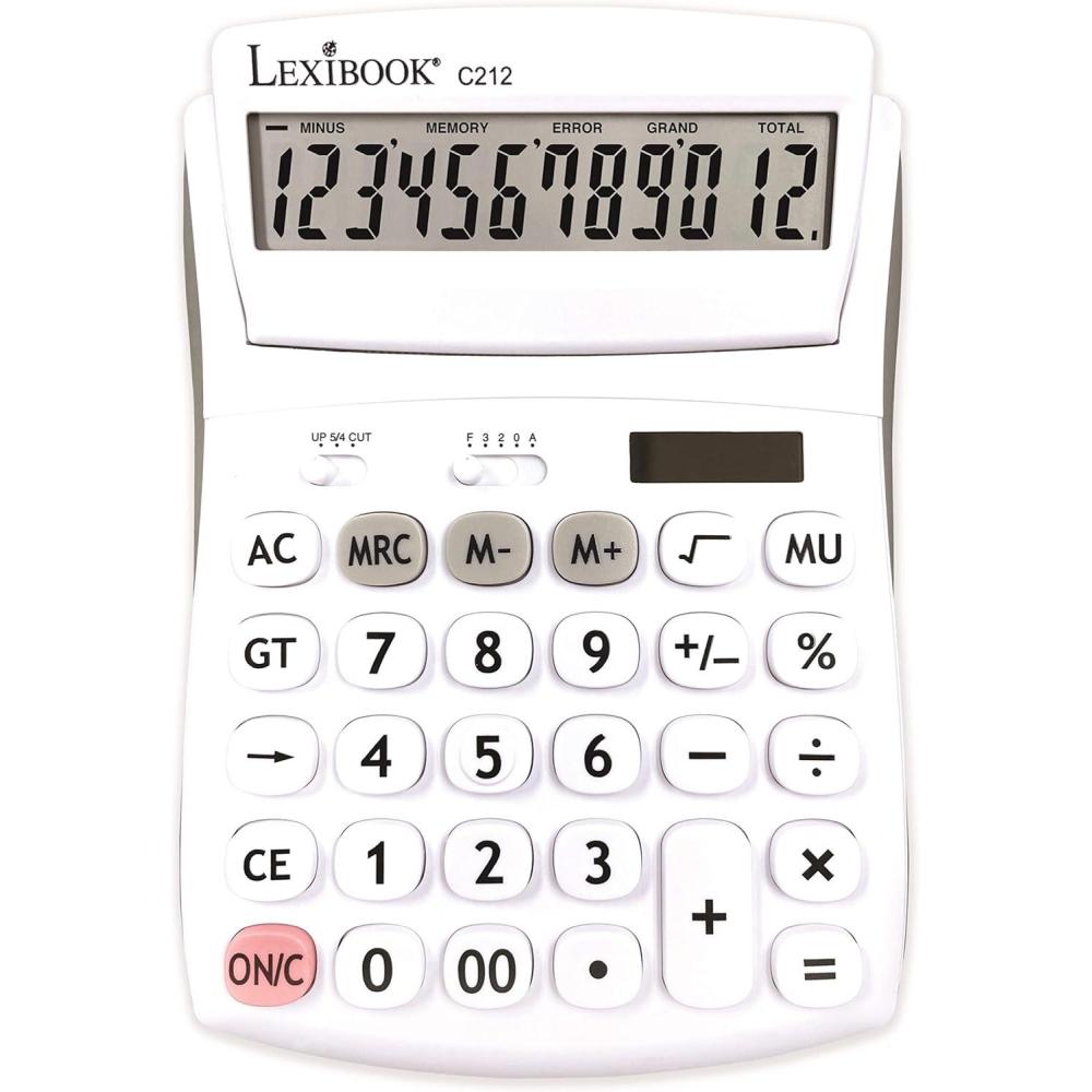imageLexibook  10 Digit Desktop Calculator with Folding Display  Basic and Memory Function  Large Keys and Screen for Office School Home  Solar ampamp Batteries  WhiteGray  C210C212