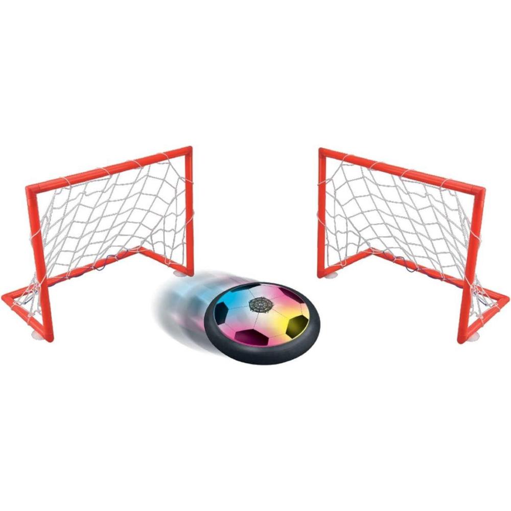 imageLexibook Aerofoot Hovercraft Soccer disc 2 Goals Pump and Inflatable Ball Included Glides Easily Fast and Dynamic Light Effects AntiShock Foam Edges Rechargeable JG981JG980  Batteries