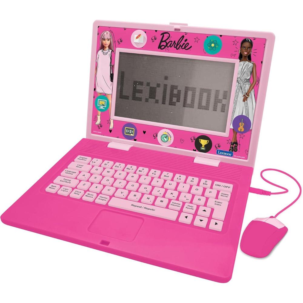 imageLexibook Barbie Bilingual and Educational Laptop SpanishEnglish Toy for Children 170 Activities to Learn Play Games and Music Large Screen Pink JC599BBi2