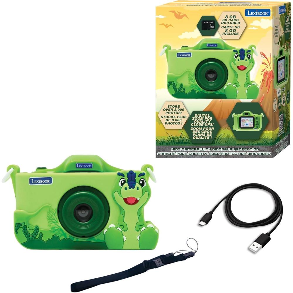 imageLexibook Dinosaur 4in1 Camera for Kids with Protection Photo Video MP3 and Games Functions 15 Frames to Customize Your Photos 8 GB Memory Card Included DJ078DINO