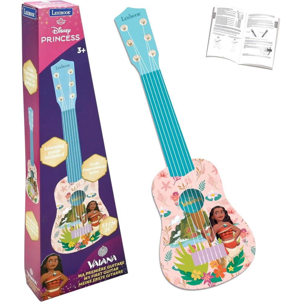 imageLexibook Disney Moana My First Guitar for Children 6 Nylon Strings 53 cm  21 Guide Included PinkBlue K200VN