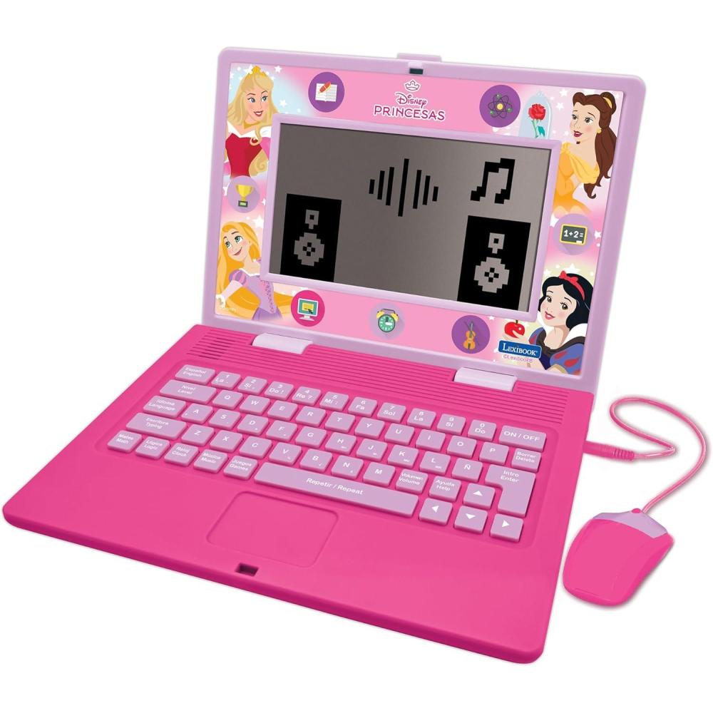 imageLexibook Disney Princess Bilingual and Educational Laptop SpanishEnglish Toy for Children 170 Activities to Learn Play Games and Music Large Screen Pink JC599DPi2