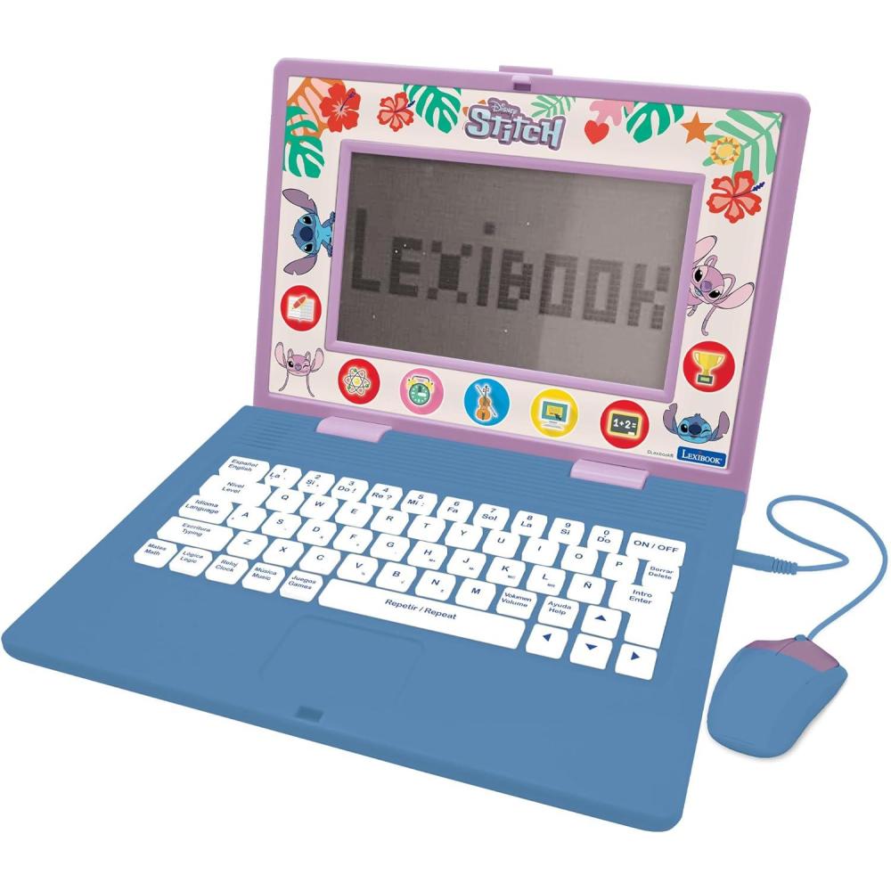 imageLexibook Disney Stitch Bilingual and Educational Laptop SpanishEnglish Toy for Children 170 Activities to Learn Play Games and Music Large Screen Blue JC599Di2