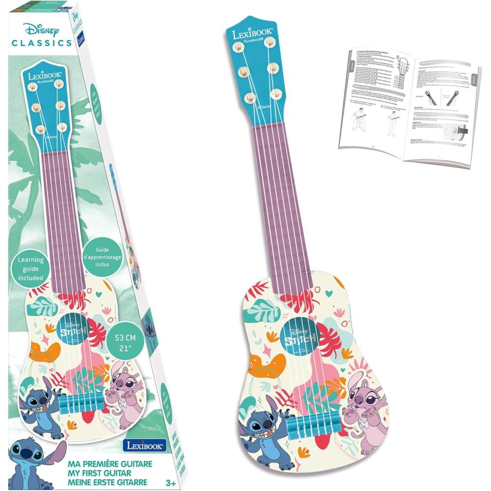 imageLexibook Disney Stitch My First Guitar for Children 6 Nylon Strings 53 cm  21 Guide Included Blue K200D