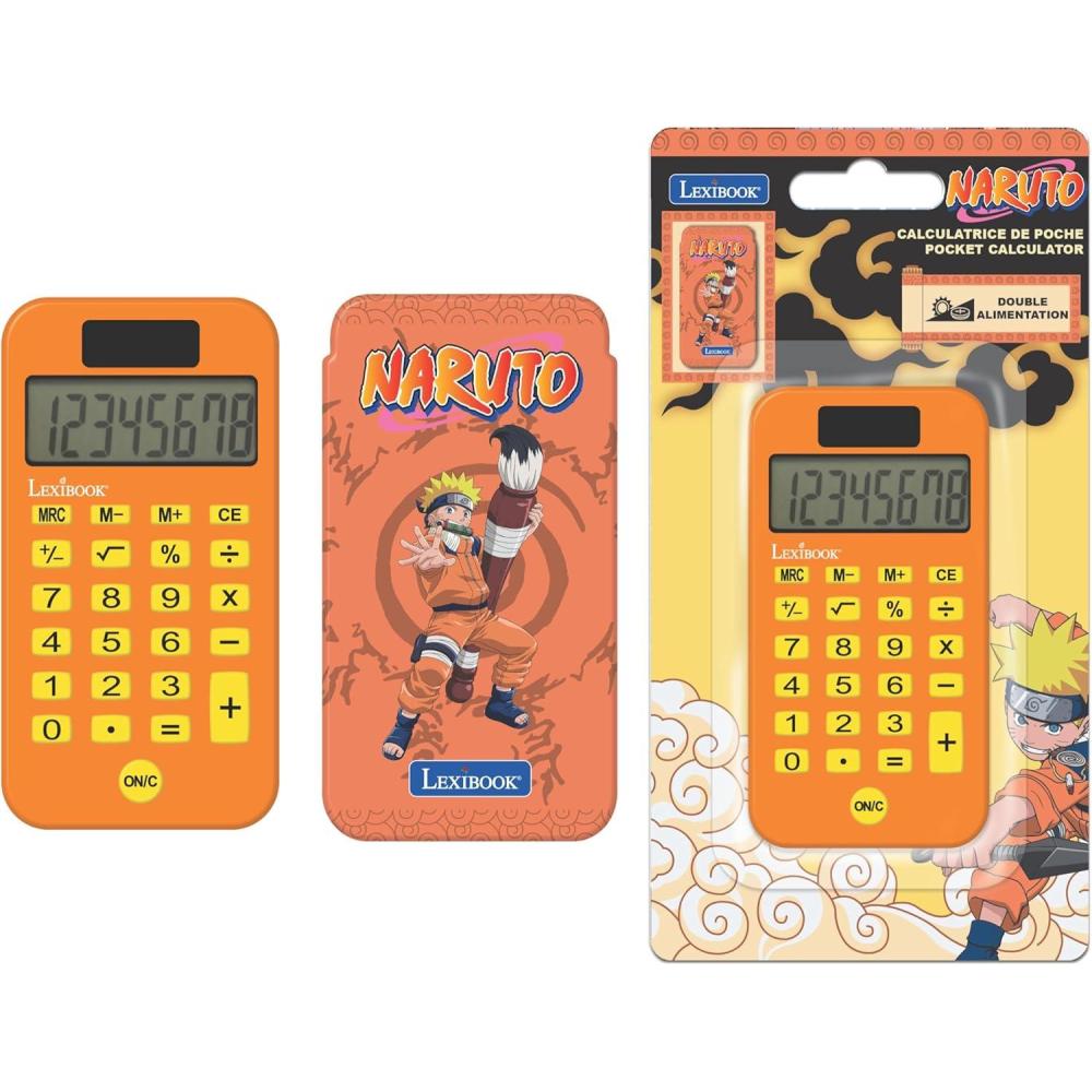 imageLexibook Naruto Pocket Calculator with Protection Cover Conventional and Advanced Calculator Functions Battery and SolarPowered Orange C45NA