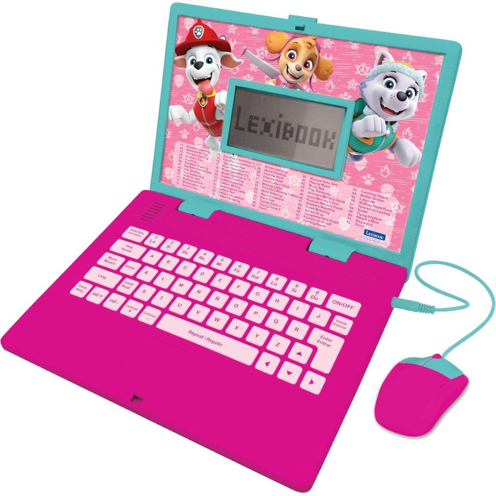 imageLexibook Paw Patrol Educational and Bilingual Laptop in EnglishSpanish Toy for Children with 124 Activities to Learn Play Games and Music Pink JC598PAGi2