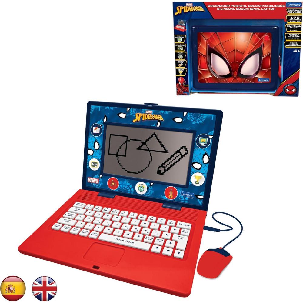 imageLexibook SpiderMan Bilingual and Educational Laptop SpanishEnglish Toy for Children 170 Activities to Learn Play Games and Music Large Screen BlueRed JC599SPi2