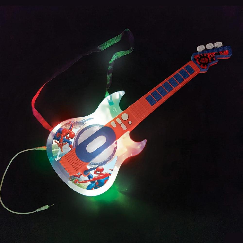 imageLexibook SpiderMan LightUp Electronic Guitar with Microphone Glasses with Microphone melodies 2 Game Modes MP3 Input Bluered K260SP