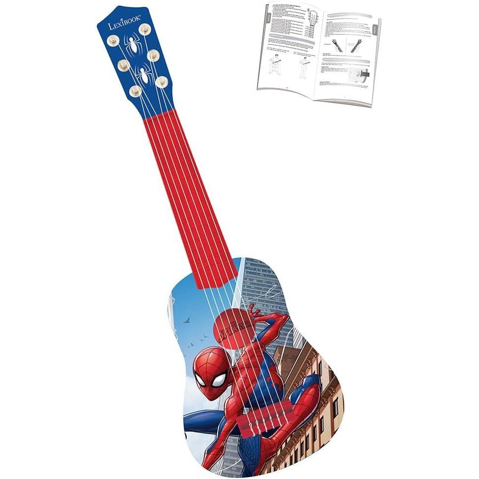 imageLexibook SpiderMan My First Guitar for Children 6 Nylon Strings 21quot Long Guide Included Bluered K200SP
