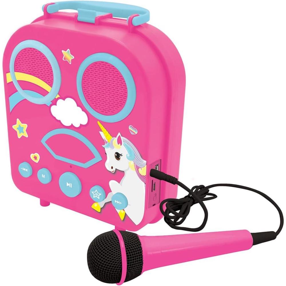 imageLexibook Unicorn My Secret Portable Karaoke with Microphone Auxin Jack TFSD Input Karaoke Function Pink BTC050UNI