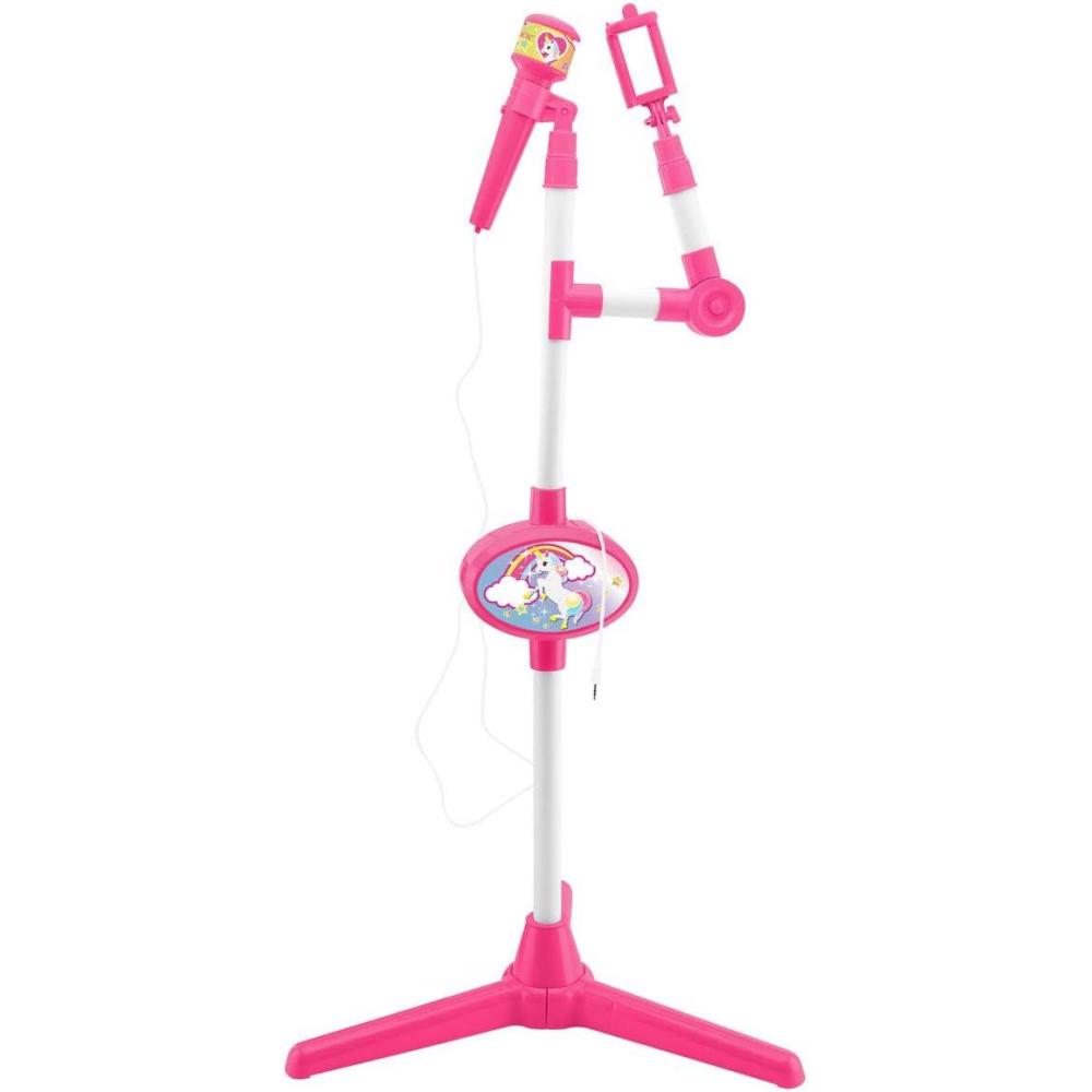 imageLexibook UnicornioMicrfono con Pie luminoso Especial Karaoke S150UNI Unicorn Microphone with Speaker and Lighting Stand Auxiliary Jack to Connect Music PinkWhiteUnicorn