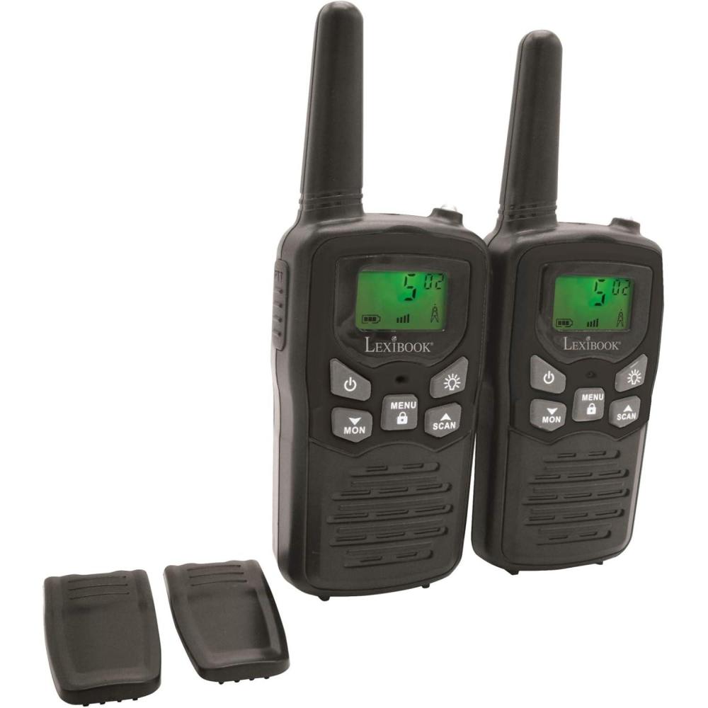 imageLexibook Walkietalkies for Kids Toys Long Range 8km  5 Miles LCD Screen Digital Sound Indoor and Outdoor Communication Game Belt Clip Black TW58USTW58  8 channels