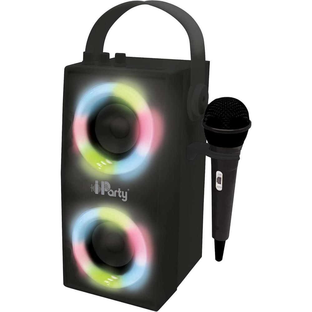 imageLexibook iParty Portable Bluetooth Light Speaker with Microphone Stereo Light Effects Karaoke Wireless USB SD Card Rechargeable Battery White BTP585ZiParty  Black