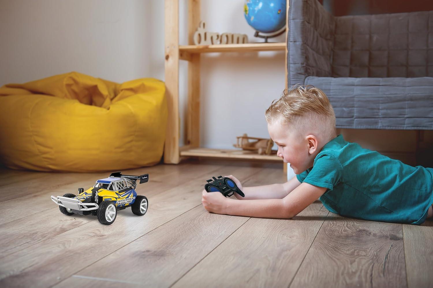 imageLEXiBOOK Crosslander Buggy Max RadioControlled OffRoad Buggy up to 9 mph Remote Control and 2 Rechargeable Batteries Included BlueYellow RC22