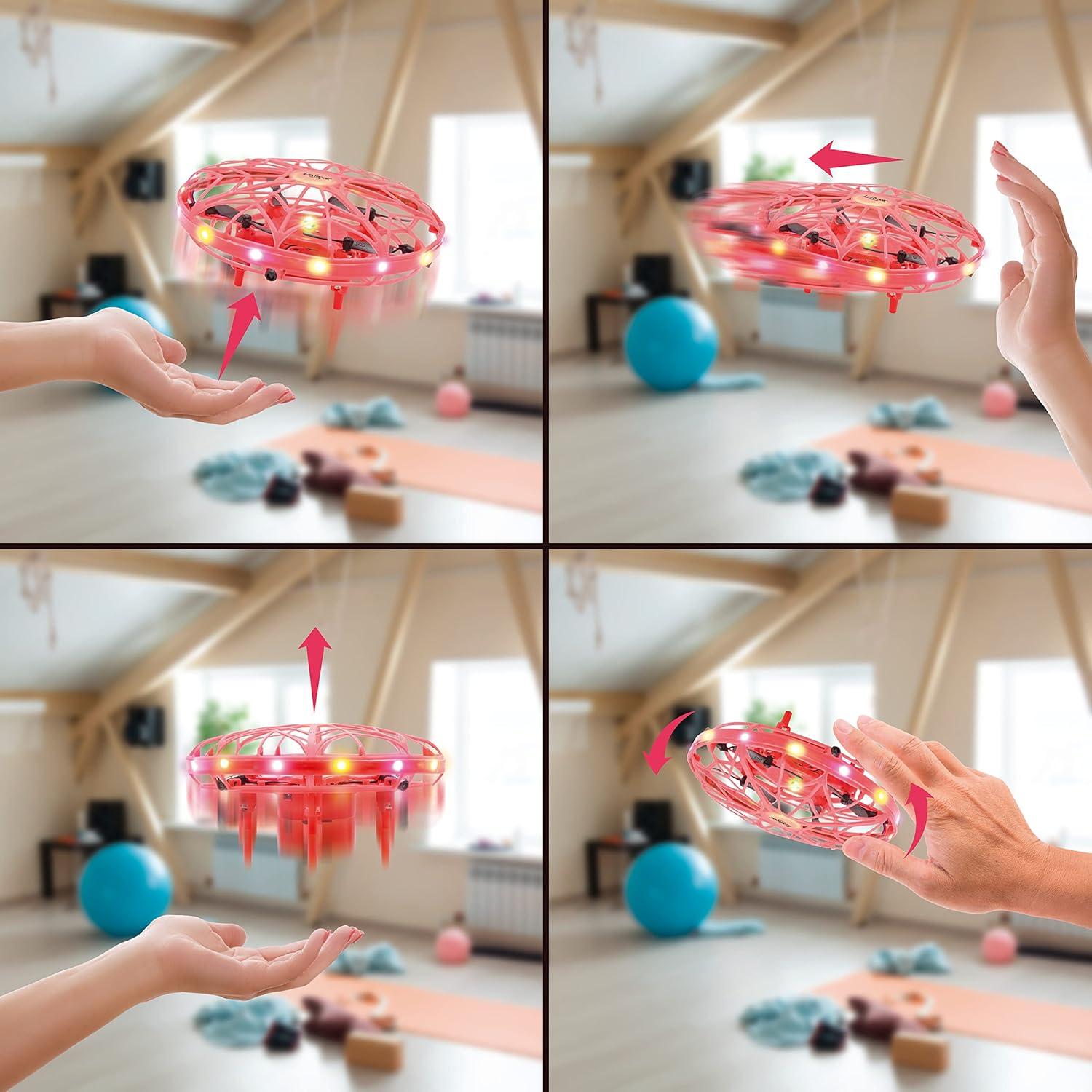 imageLEXiBOOK Crosslander UFO First Rechargeable Lighted Drone with Gesture Control for Children up to 5kmh Motion Sensor Altitude Maintenance Light Effects Indoor Outdoor Red UFO01UFO01