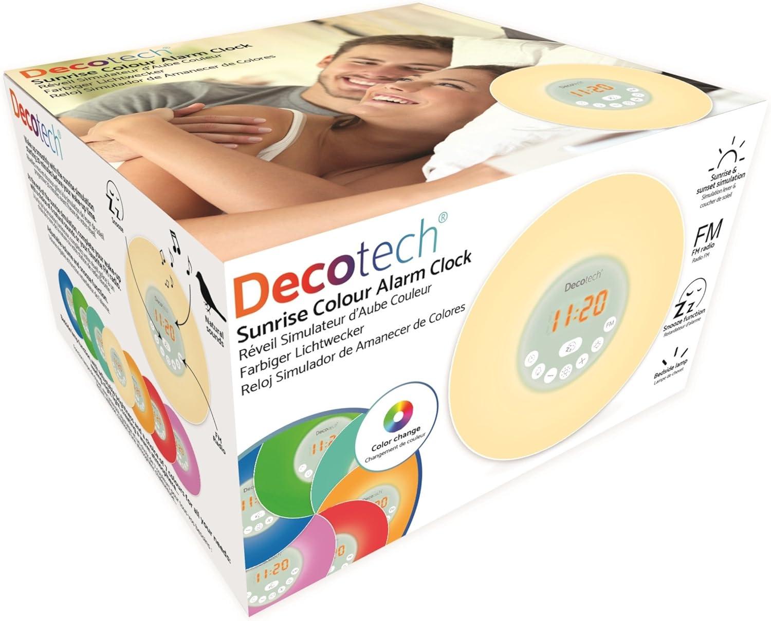 imageLexibook RL998 Decotech Sunrise Colour Alarm Clock Wakeup Light FM Radio Bedside Lamp Sunrise and Sunset Simulation 6 Natural Sounds Snooze Night Light Colours White One Size