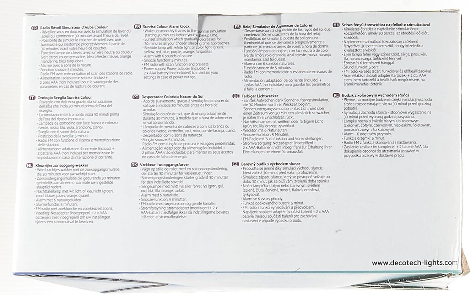 imageLexibook RL998 Decotech Sunrise Colour Alarm Clock Wakeup Light FM Radio Bedside Lamp Sunrise and Sunset Simulation 6 Natural Sounds Snooze Night Light Colours White One Size