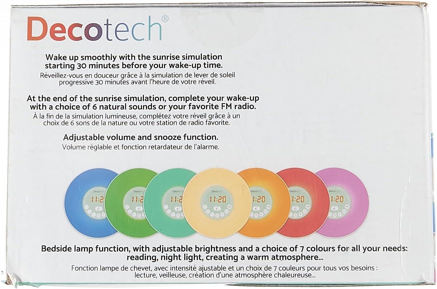 imageLexibook RL998 Decotech Sunrise Colour Alarm Clock Wakeup Light FM Radio Bedside Lamp Sunrise and Sunset Simulation 6 Natural Sounds Snooze Night Light Colours White One Size