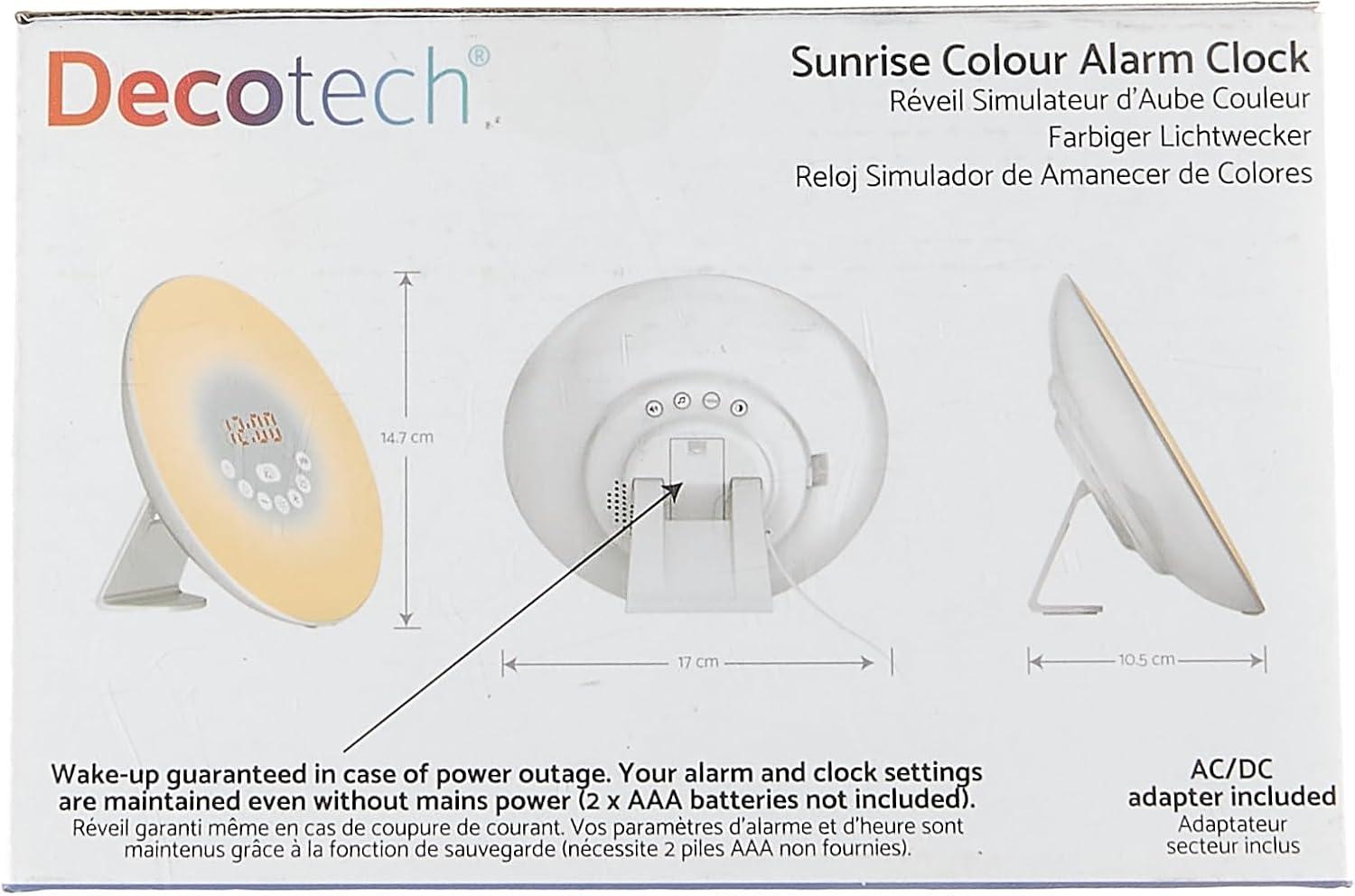 imageLexibook RL998 Decotech Sunrise Colour Alarm Clock Wakeup Light FM Radio Bedside Lamp Sunrise and Sunset Simulation 6 Natural Sounds Snooze Night Light Colours White One Size