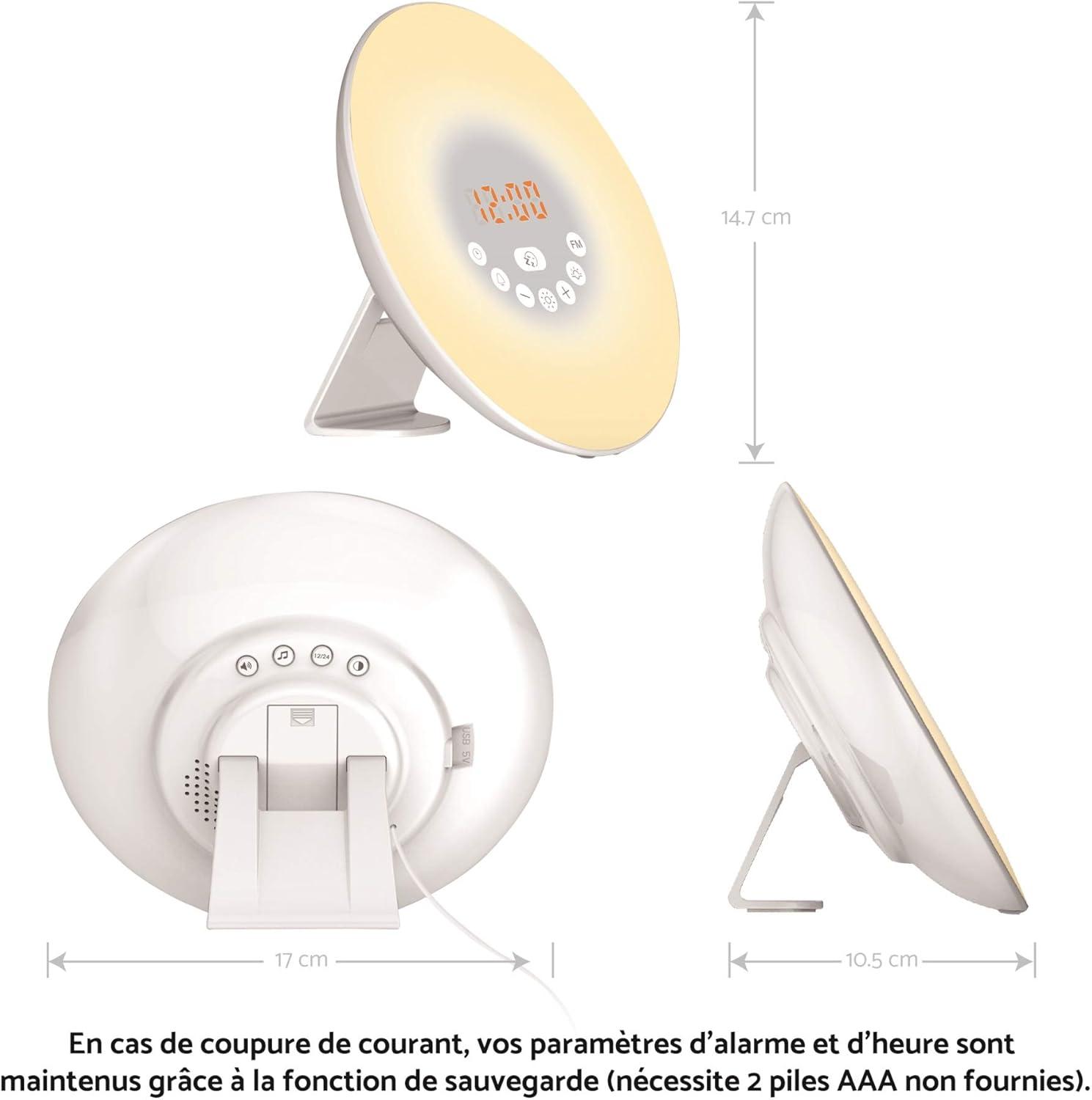 imageLexibook RL998 Decotech Sunrise Colour Alarm Clock Wakeup Light FM Radio Bedside Lamp Sunrise and Sunset Simulation 6 Natural Sounds Snooze Night Light Colours White One Size