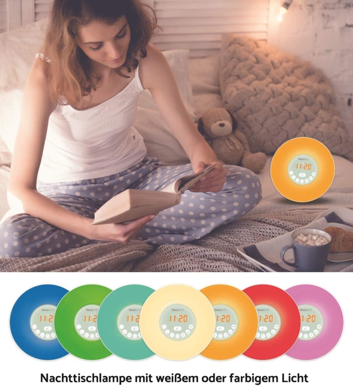 imageLexibook RL998 Decotech Sunrise Colour Alarm Clock Wakeup Light FM Radio Bedside Lamp Sunrise and Sunset Simulation 6 Natural Sounds Snooze Night Light Colours White One Size