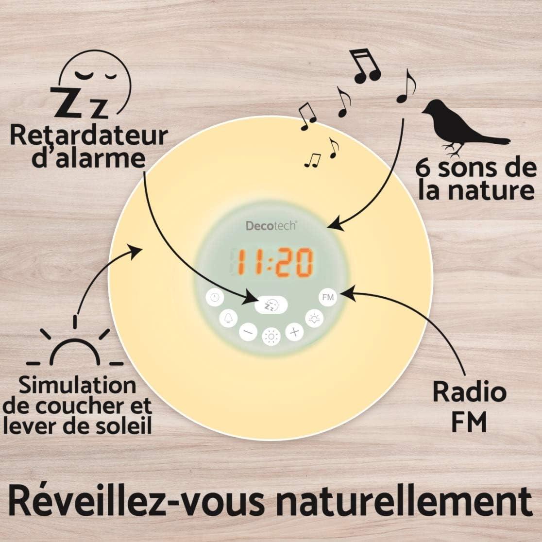 imageLexibook RL998 Decotech Sunrise Colour Alarm Clock Wakeup Light FM Radio Bedside Lamp Sunrise and Sunset Simulation 6 Natural Sounds Snooze Night Light Colours White One Size