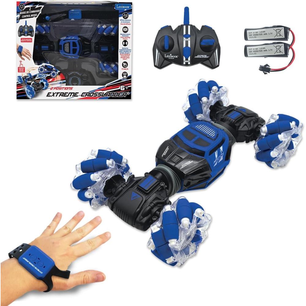 imageLEXIBOOK Extreme Crosslander RC Car Luminous OffRoad Remote Control with Wristband Rechargeable Electronic Action Game BlackBlue RC49