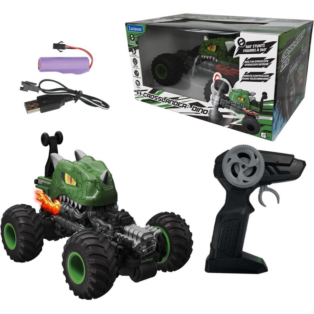 imageLEXiBOOK Crosslander Dino Remote Controlled Dinosaur car up to 10kmh Crazy Stunts Pitching Integrated Gyroscope Light Effects Rechargeable RC59DRC59D