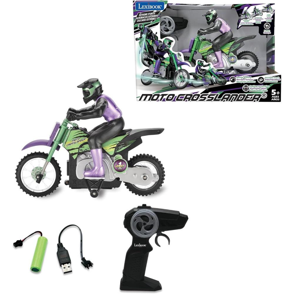 imageLEXiBOOK RC18 Crosslander Radio Road Motorcycle up to 12kmh Perfect Balance Light Effects Crazy skids Fast Acceleration Ergonomic Remote Control Rechargeable